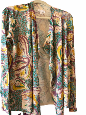 Carter club cotton open front cardigan in plum, teal, ivory, gold long sleeve M